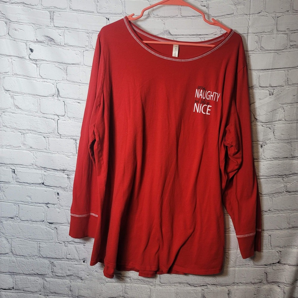 Cacique Red Naughty Just‎ Feels So Nice Christmas Pajama Top Womens 22/24 Cotton